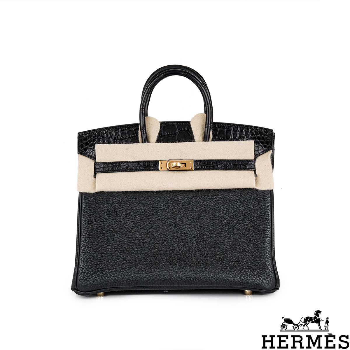 Hermes Birkin Bag 25cm Black Crocodile Lisse Gold Hardware